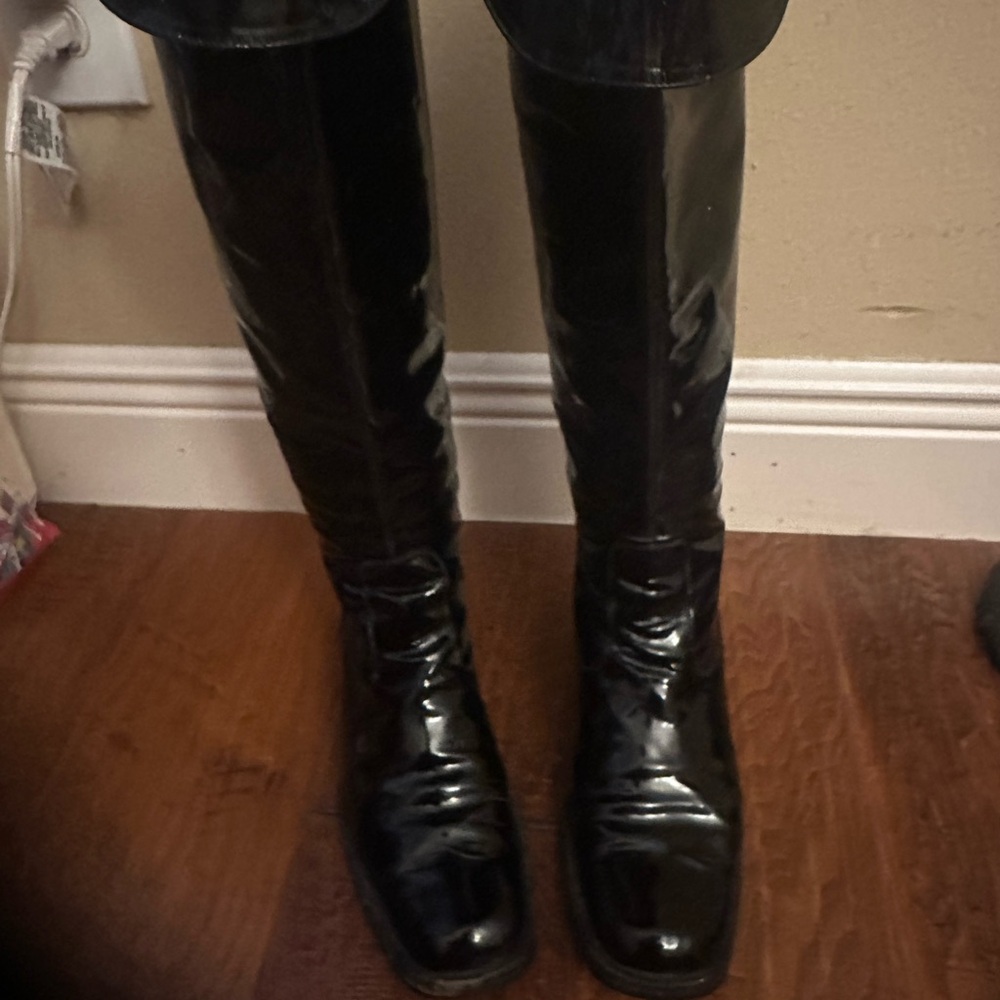 CHANEL Black riding Knee-High Boots